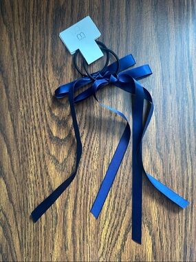 🎀 Set of 2 Navy Satin Ribbon Bow Hair Ties with Long Streamers 🎀